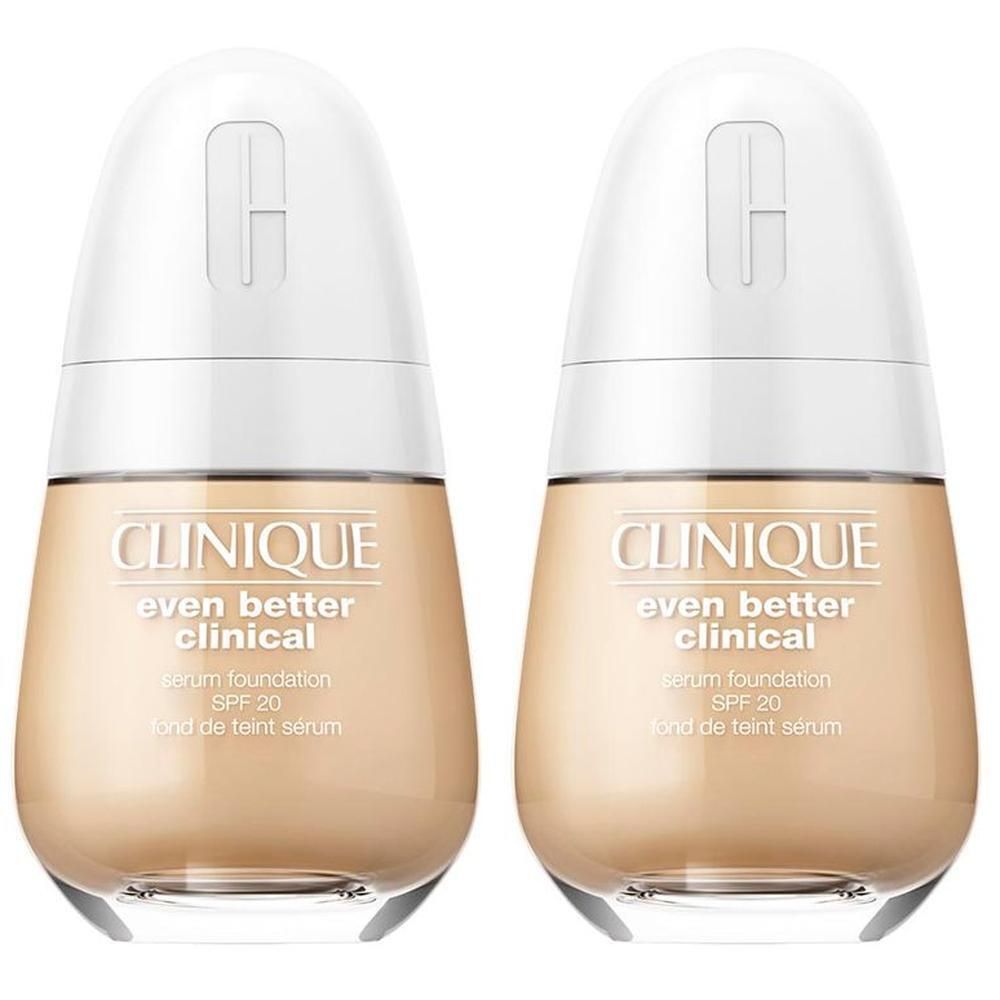 Deux flacons de fond de teint sérum Clinique Even Better Clinical SPF 20, teinte neutre.