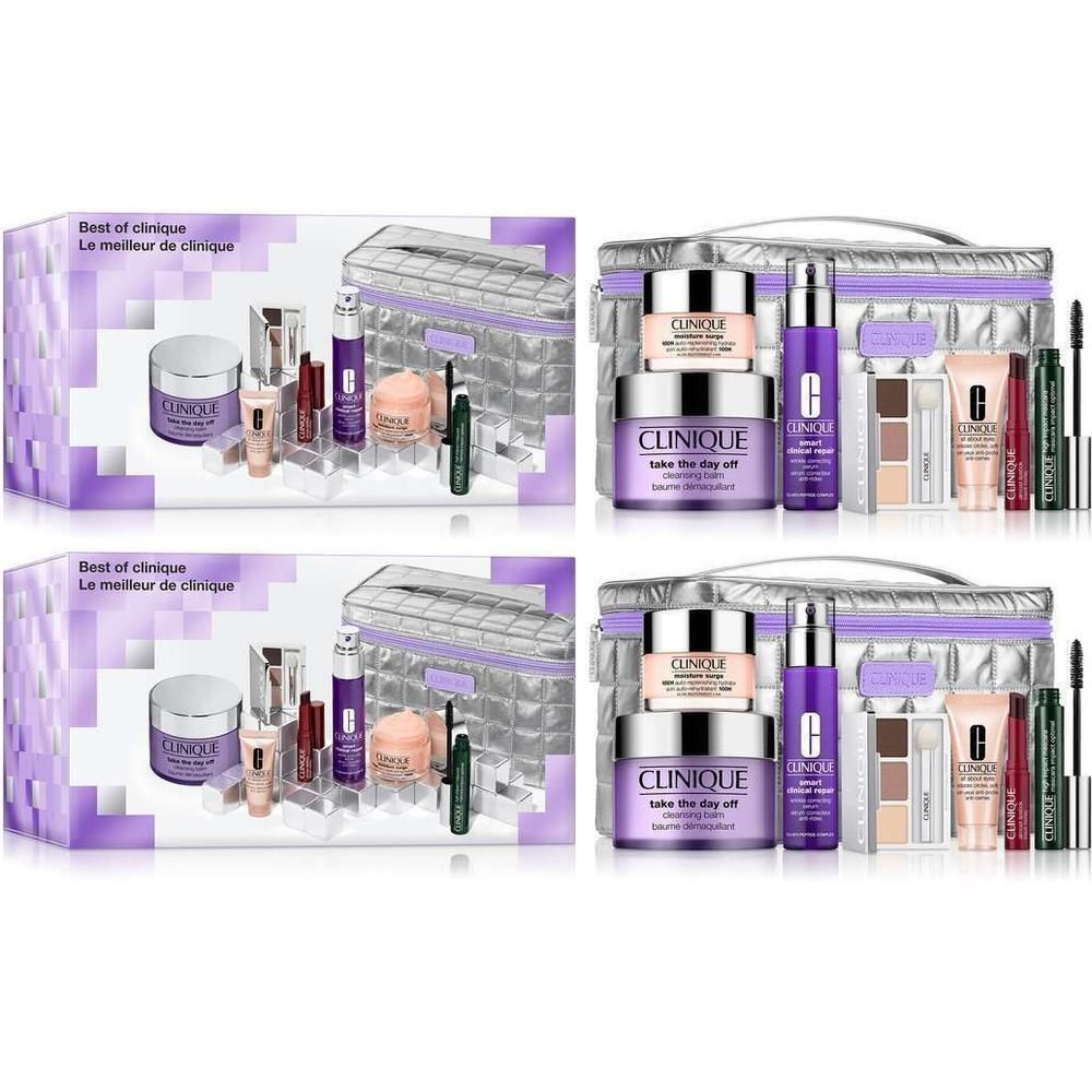 Set de soins et maquillage Clinique avec trousse et divers produits.