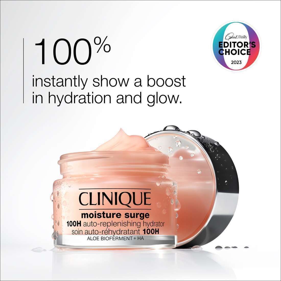 Hydratant auto-réhydratant Clinique Moisture Surge 100H dans un pot.