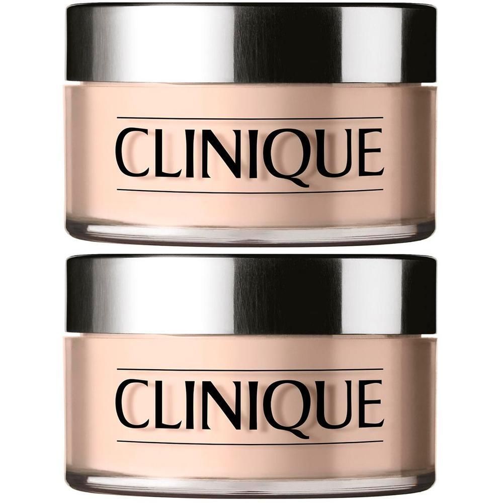 Deux pots de poudre Clinique Blended Powder Transparency avec couvercles argentés.