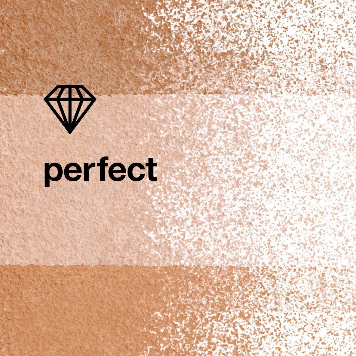 Abstrakte Darstellung von Pudertextur mit einem Diamanten und dem Wort 'perfect'.