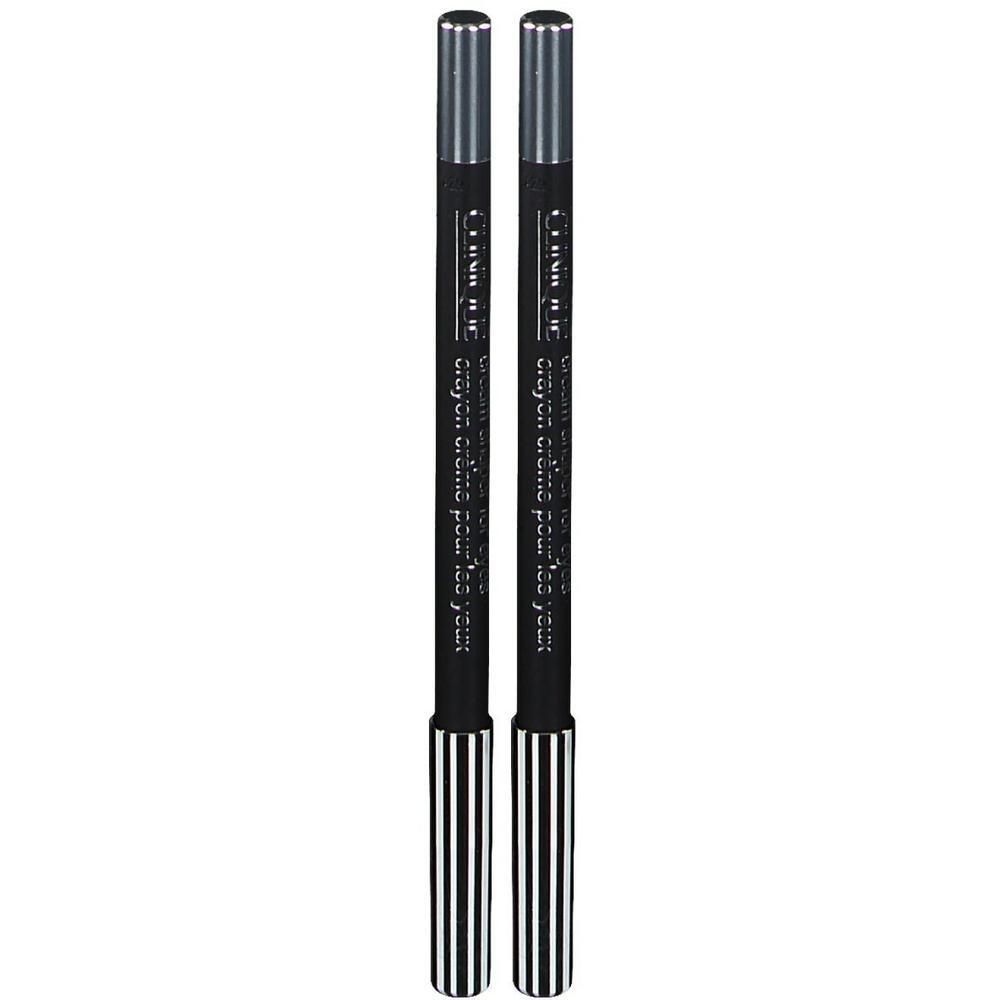 Deux crayons CLINIQUE Cream Shaper for eyes, noirs avec capuchons argentés.