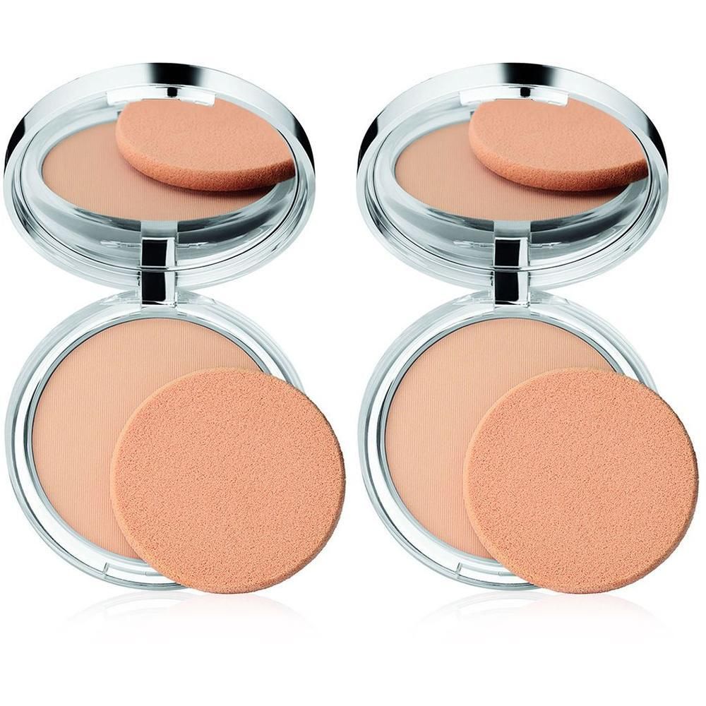 Deux poudriers ouverts, chacun avec une éponge et un miroir.