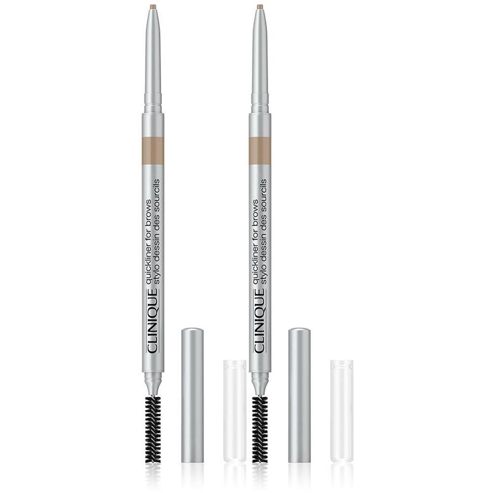 Deux crayons à sourcils CLINIQUE Quickliner couleur Sable avec brosse et capuchons.