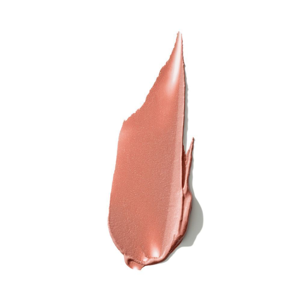 Lippenstift-Swatch in einem hellen Nudeton mit schimmerndem Finish.