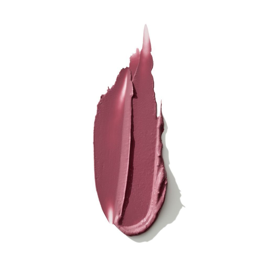 Ein Farbmuster des Clinique Pop Lippenstifts Soft Plum Pop auf weißem Hintergrund.
