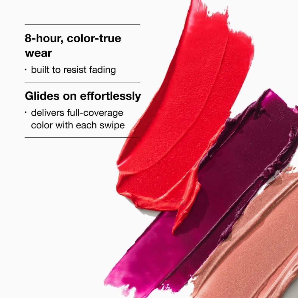 Farbproben von Clinique Pop Lippenstiften: 8-Stunden-Farbe, leichtes Auftragen, volle Deckkraft.