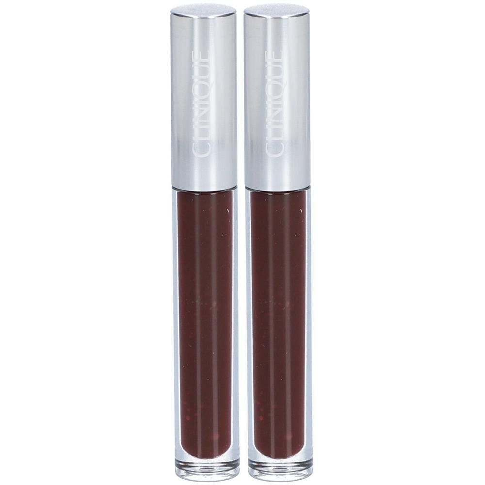 Zwei Clinique Pop Plush Lippenstifte in dunklem Braun.