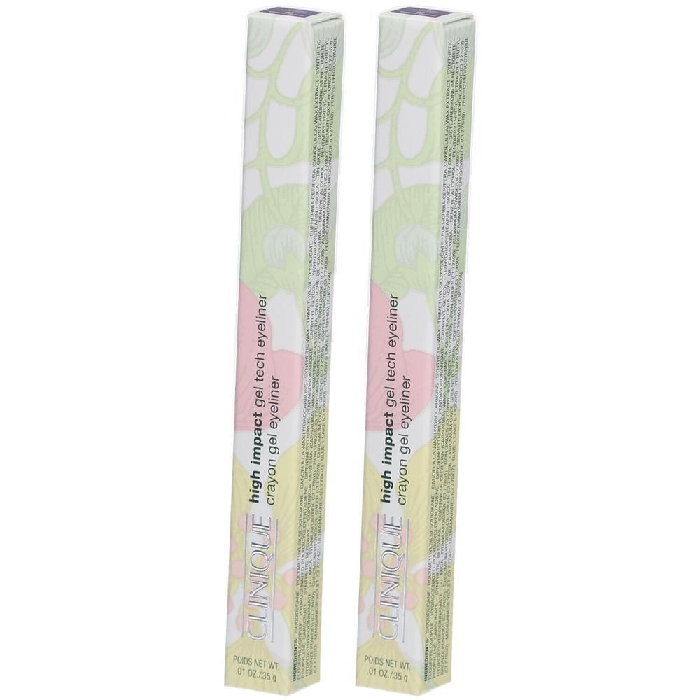 Deux eye-liners Clinique High Impact Gel Tech en SPARKLING AMETHYST, emballés.