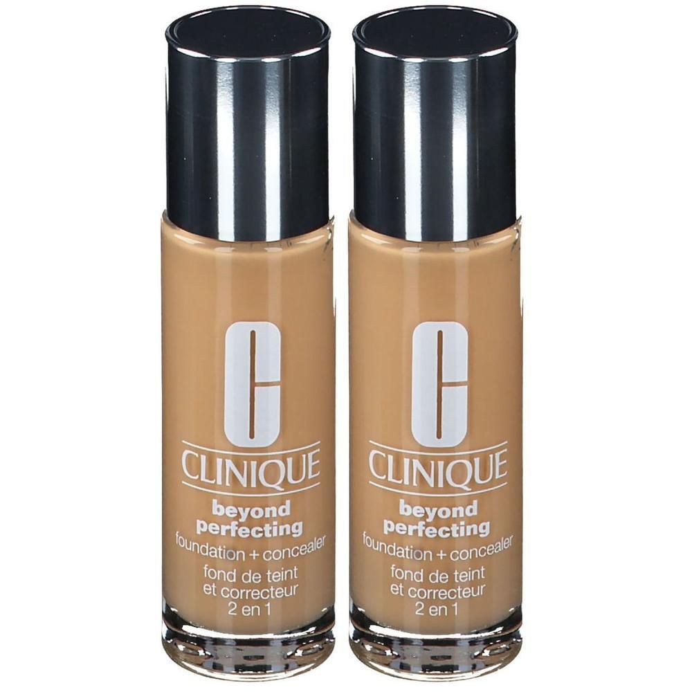 Zwei Flaschen CLINIQUE Beyond Perfecting Foundation + Concealer in 08 Golden Neutral.
