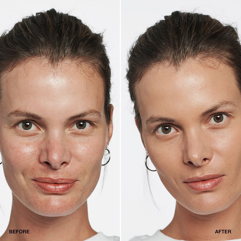 Vorher-Nachher-Vergleich einer Frau, die CLINIQUE Even Better Makeup SPF 15 trägt.