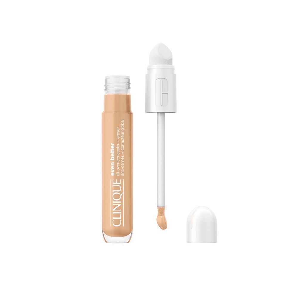 Ein CLINIQUE Even Better™ Concealer geöffnet, mit Applikator und separatem Deckel.