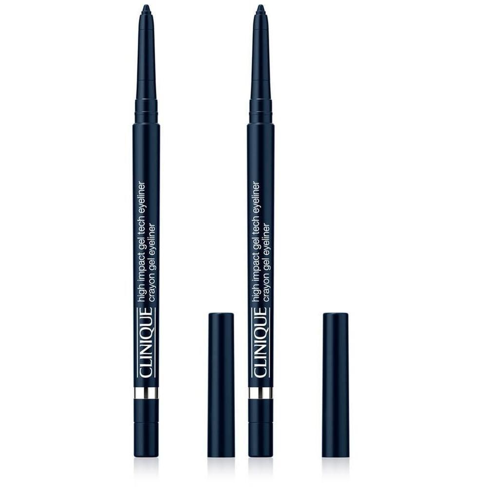 Deux eye-liners Clinique High Impact Gel Tech en bleu foncé, avec leurs capuchons.