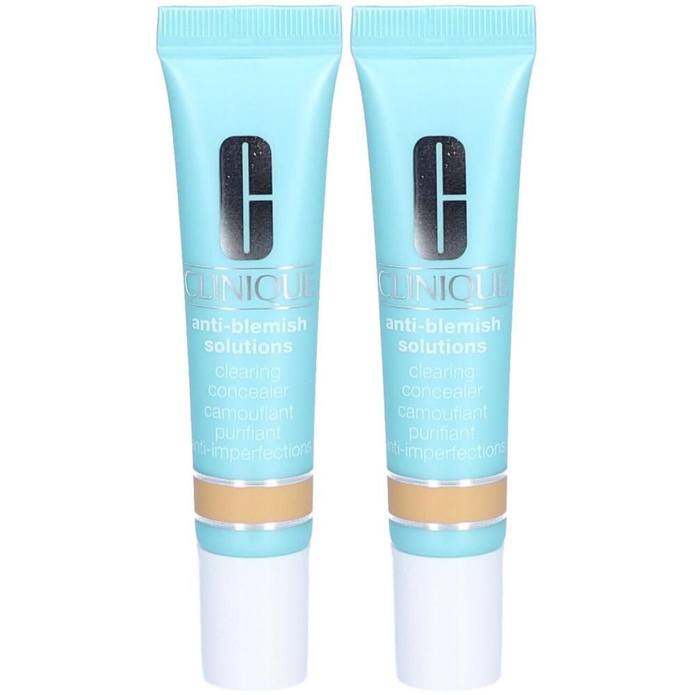 Deux Clinique Anti-Blemish Solutions Correcteurs Purifiants bleu clair avec bouchon blanc et applicateur beige.
