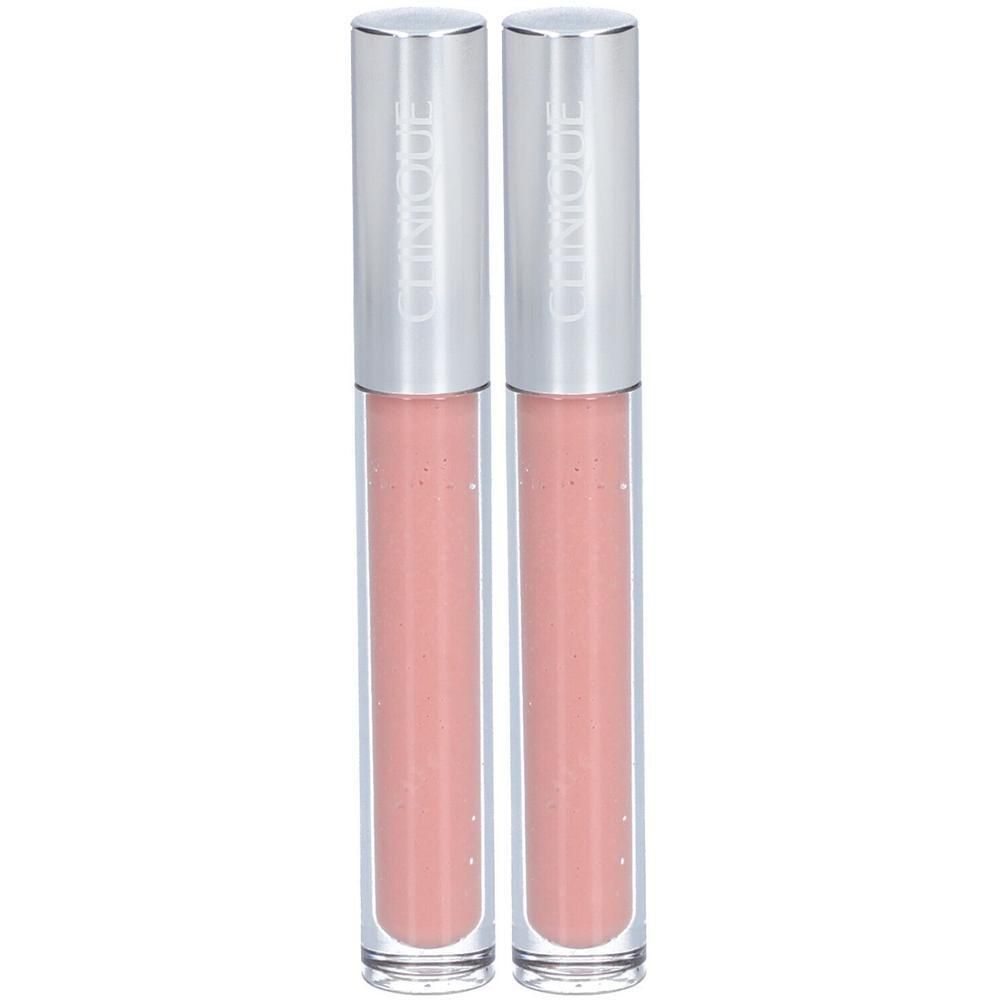 Zwei Clinique Pop Plush Lippen glosse in Rosa mit silbernen Kappen.
