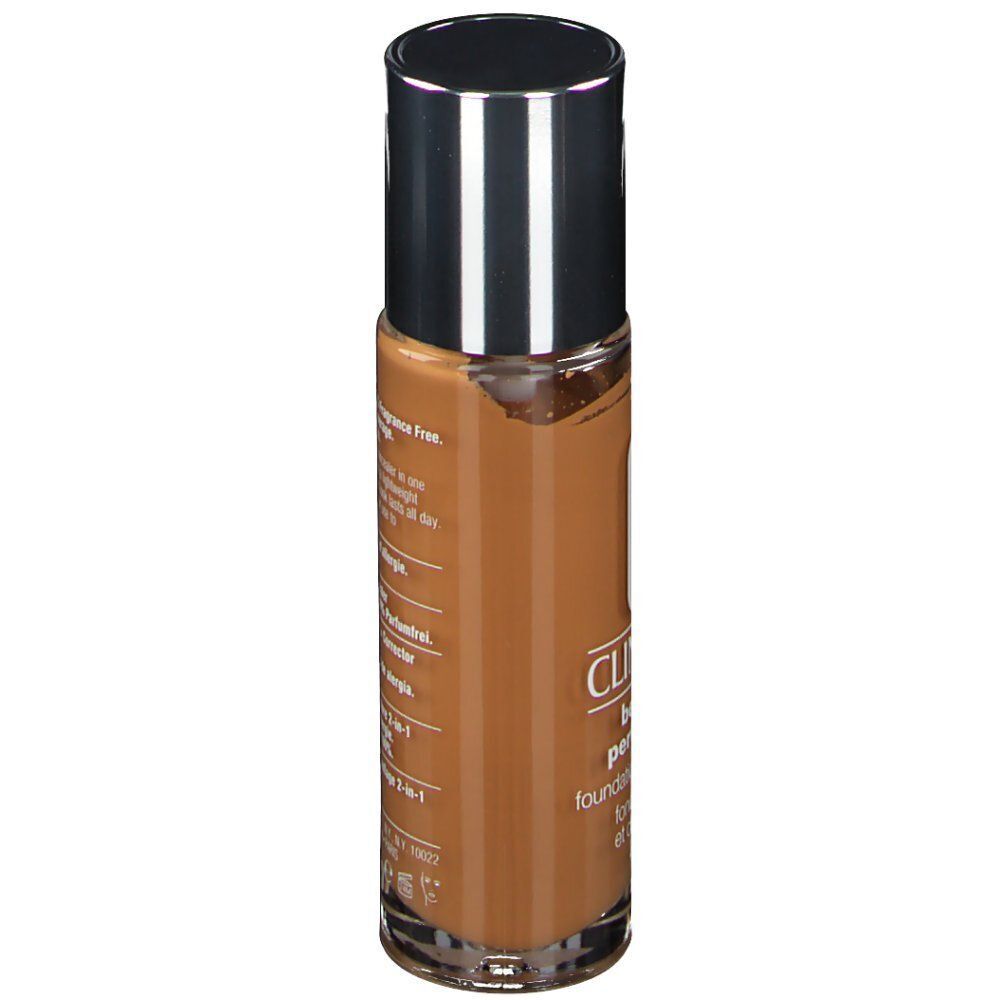 Seite einer Flasche CLINIQUE Beyond Perfecting Foundation + Concealer, 23 Ginger. Mittlere bis volle Deckkraft.