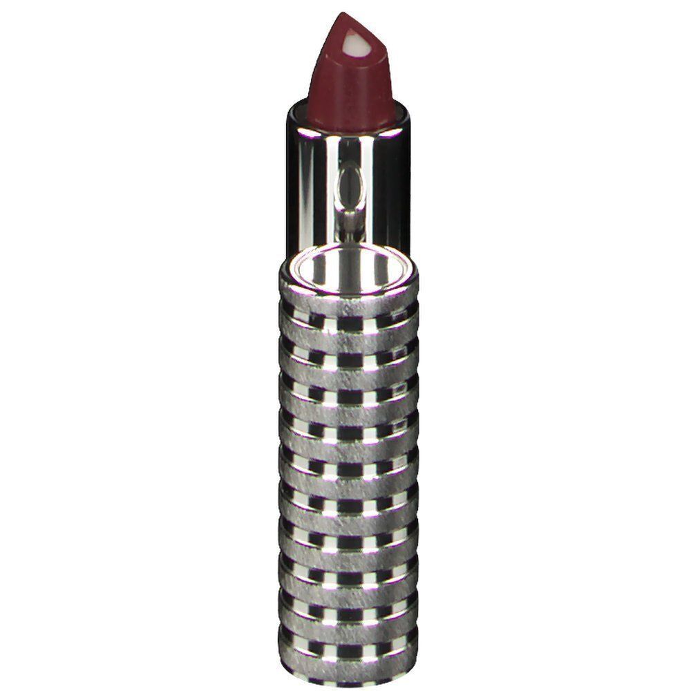 Ein CLINIQUE Lippenstift, Kappe daneben, Farbe 'A Different Grape'.