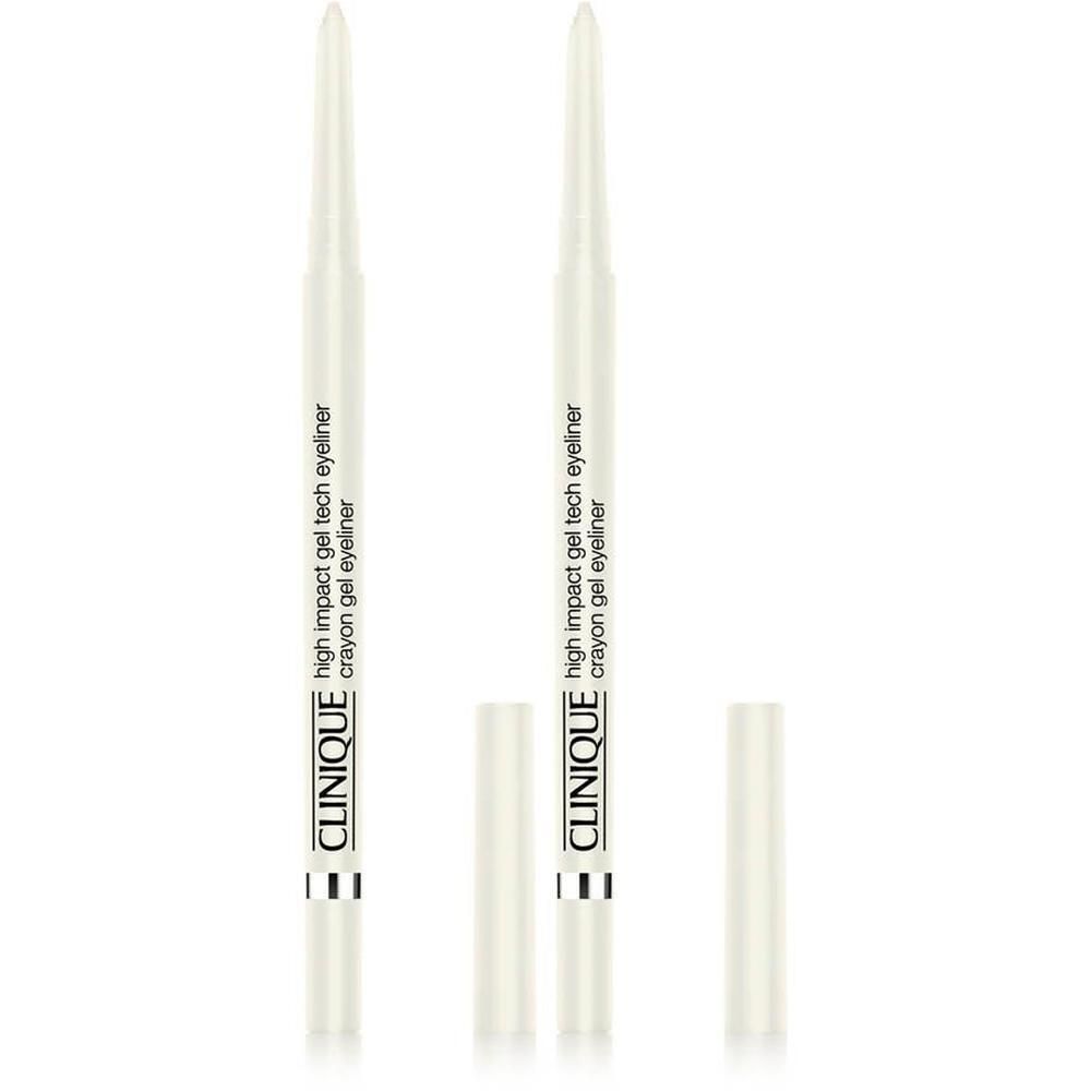 Zwei Clinique High Impact Gel Tech Eyeliner Stifte in Hellweiß, mit Kappen.