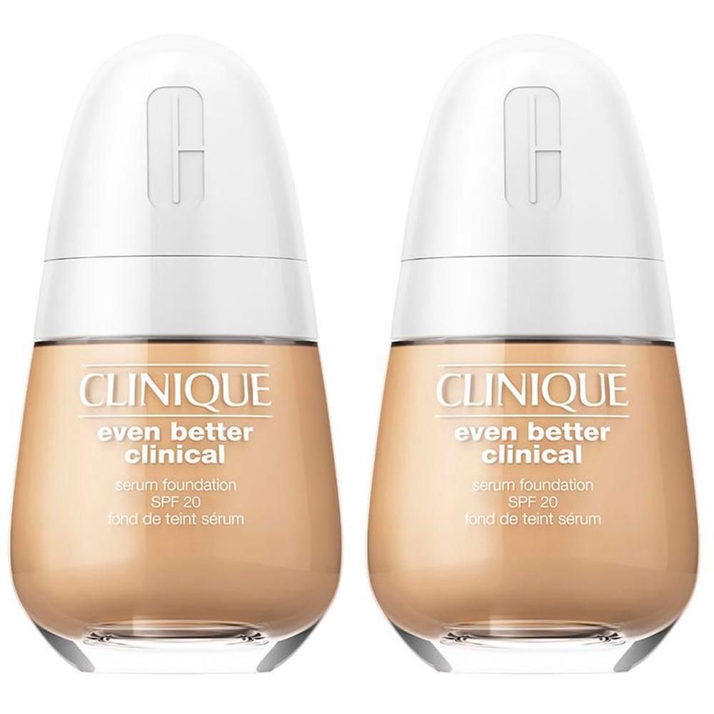 Deux flacons de fond de teint sérum CLINIQUE Even Better Clinical SPF 20.