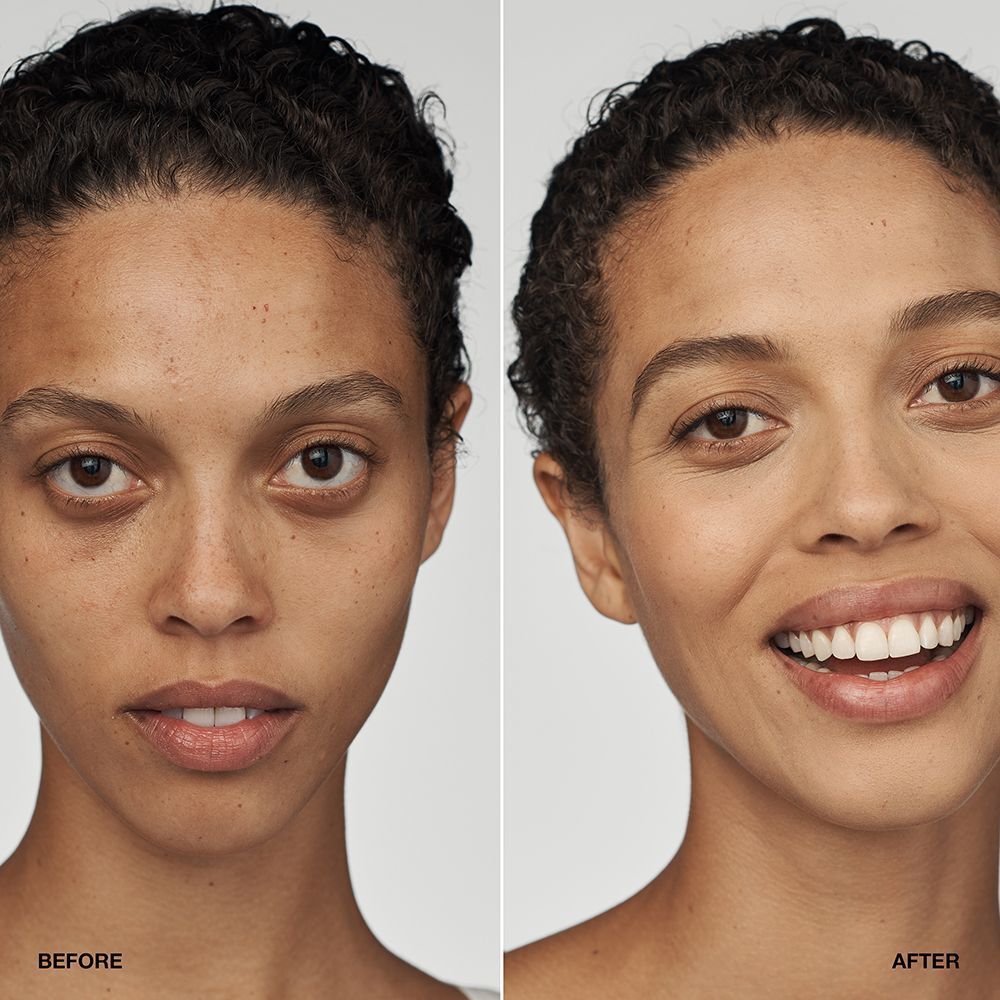 Comparaison avant-après d'une femme portant le fond de teint sérum Clinique Even Better Clinical.