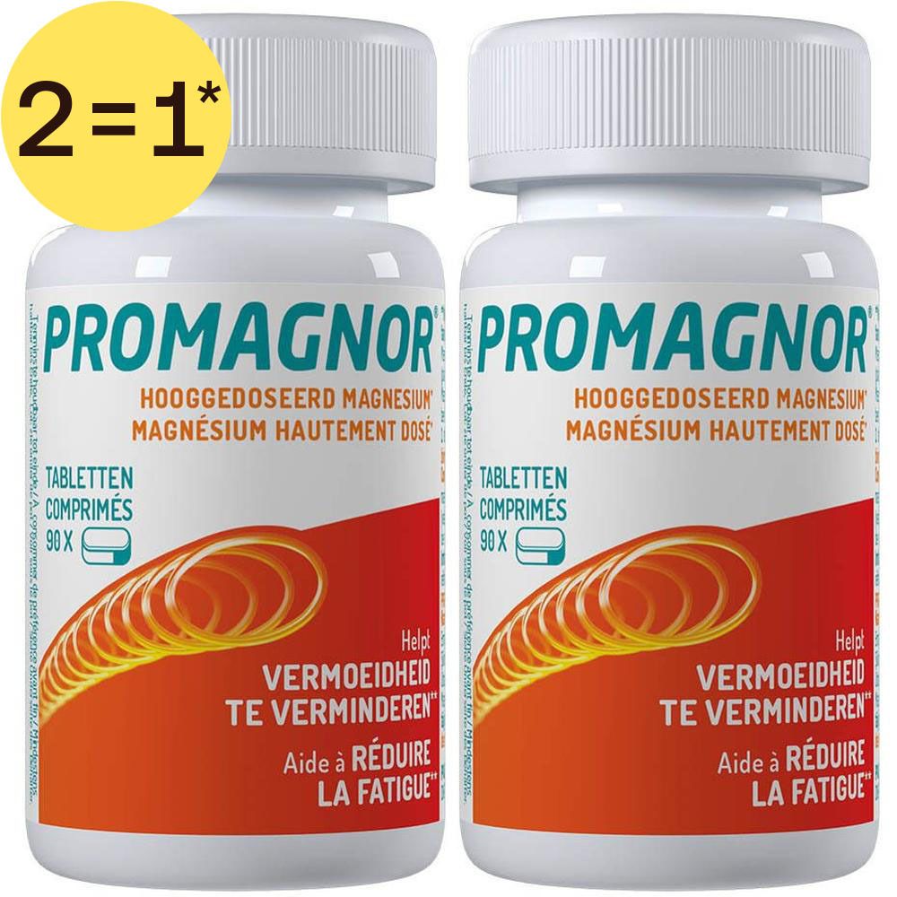 Deux flacons de Promagnor magnésium haute dose, comprimés, 90 pièces.
