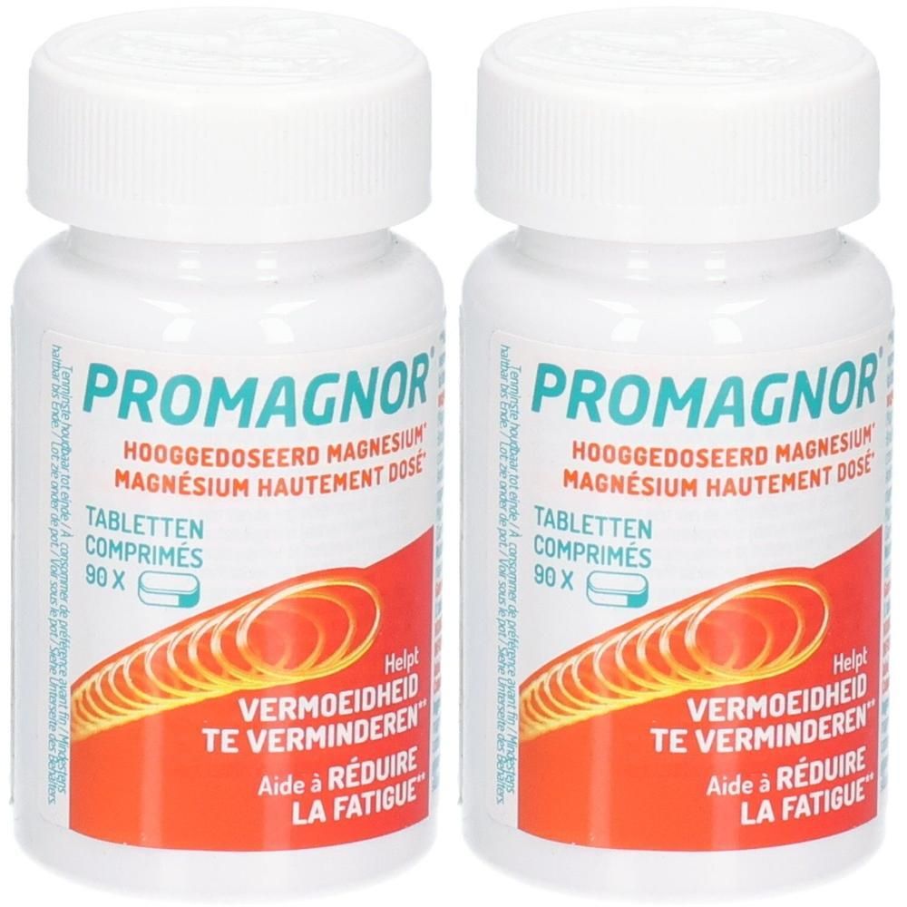 Zwei Flaschen Promagnor hochdosiertes Magnesium, Tabletten 90x.