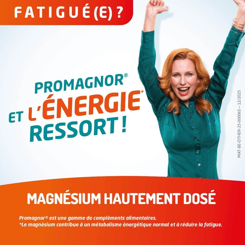 Femme aux bras levés célèbre. Promagnor et énergie. Magnésium haute dose.