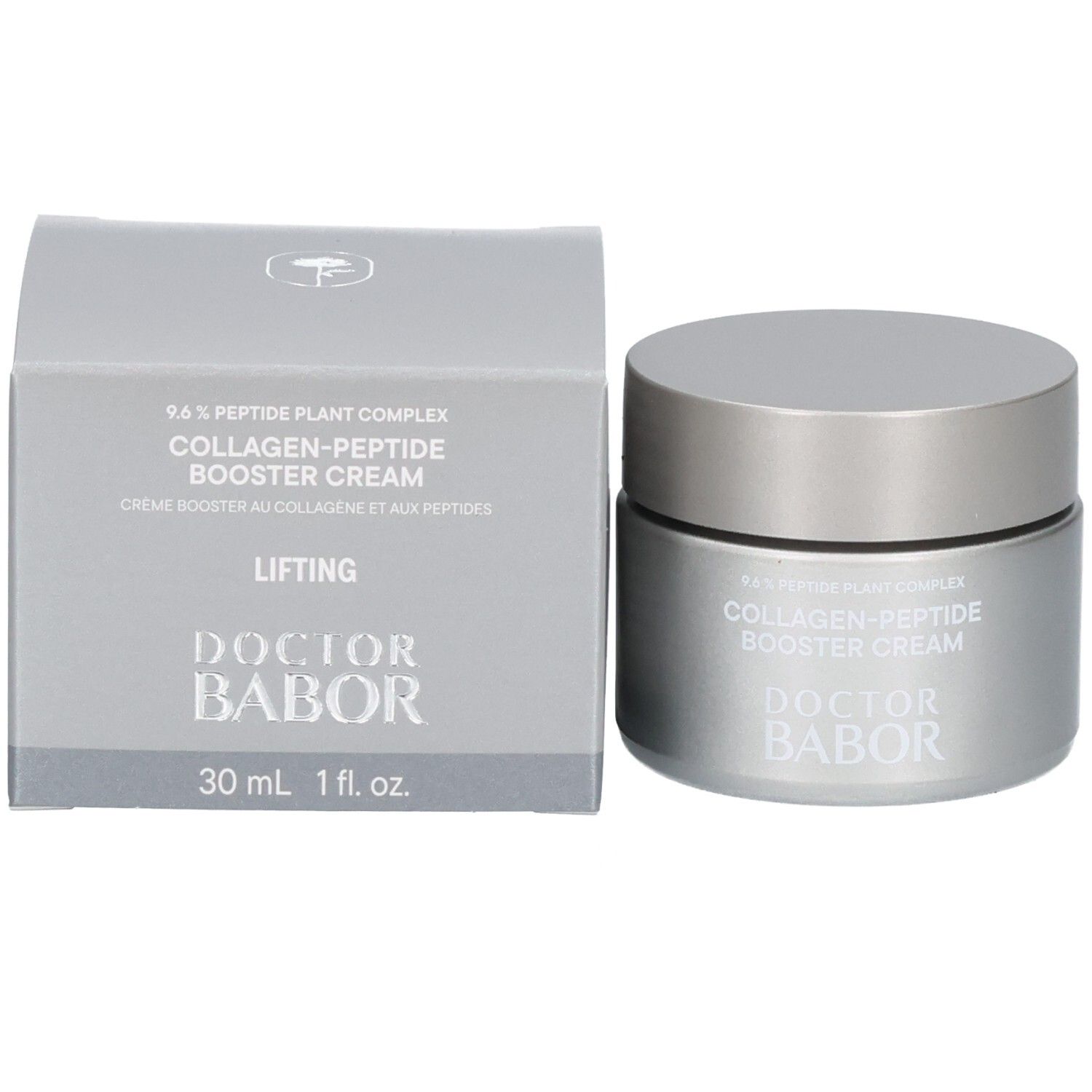 Doctor Babor Collagen-Peptide Booster Cream Tiegel und Verpackung, 30 ml.