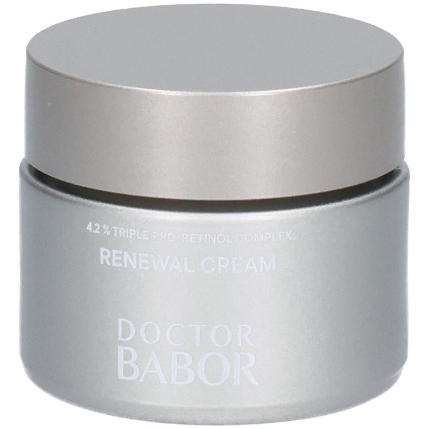 Doctor Babor Renewal Cream in silbernem Tiegel mit silbernem Deckel.