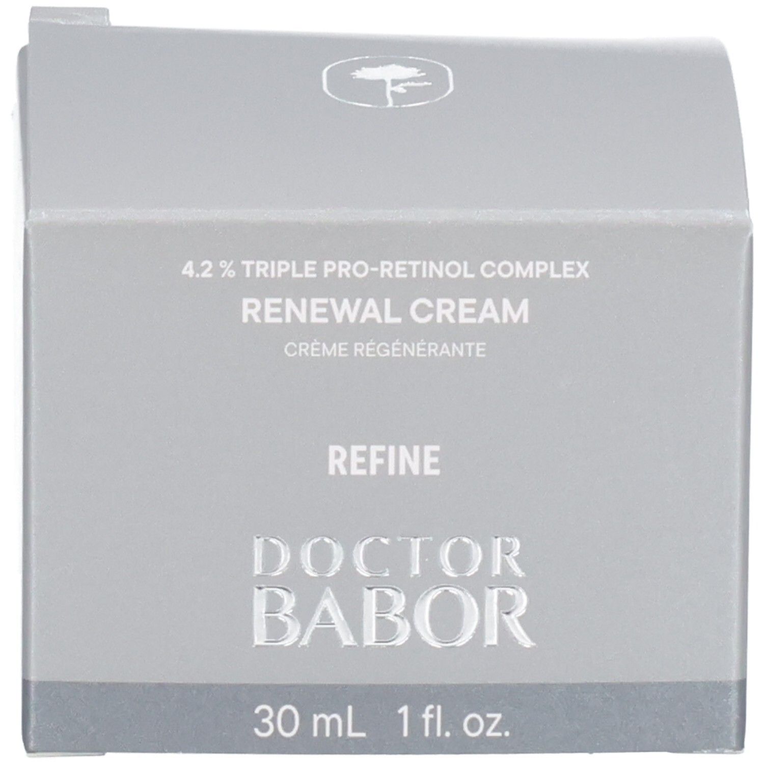 Verpackungsschachtel für Doctor Babor Renewal Cream, silberfarben.