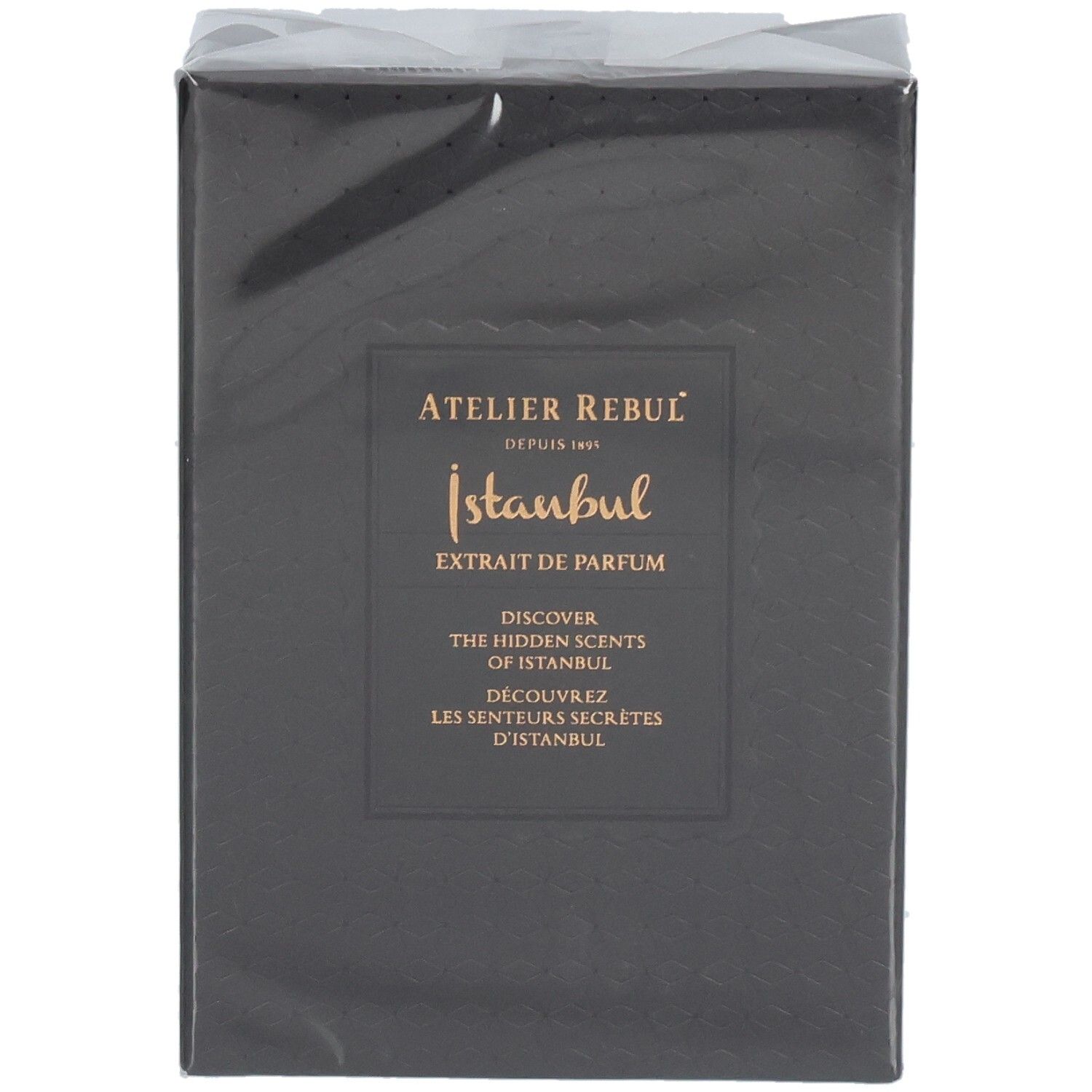 Verpackung von Atelier Rebul Istanbul Extrait de Parfum, schräg von vorne.