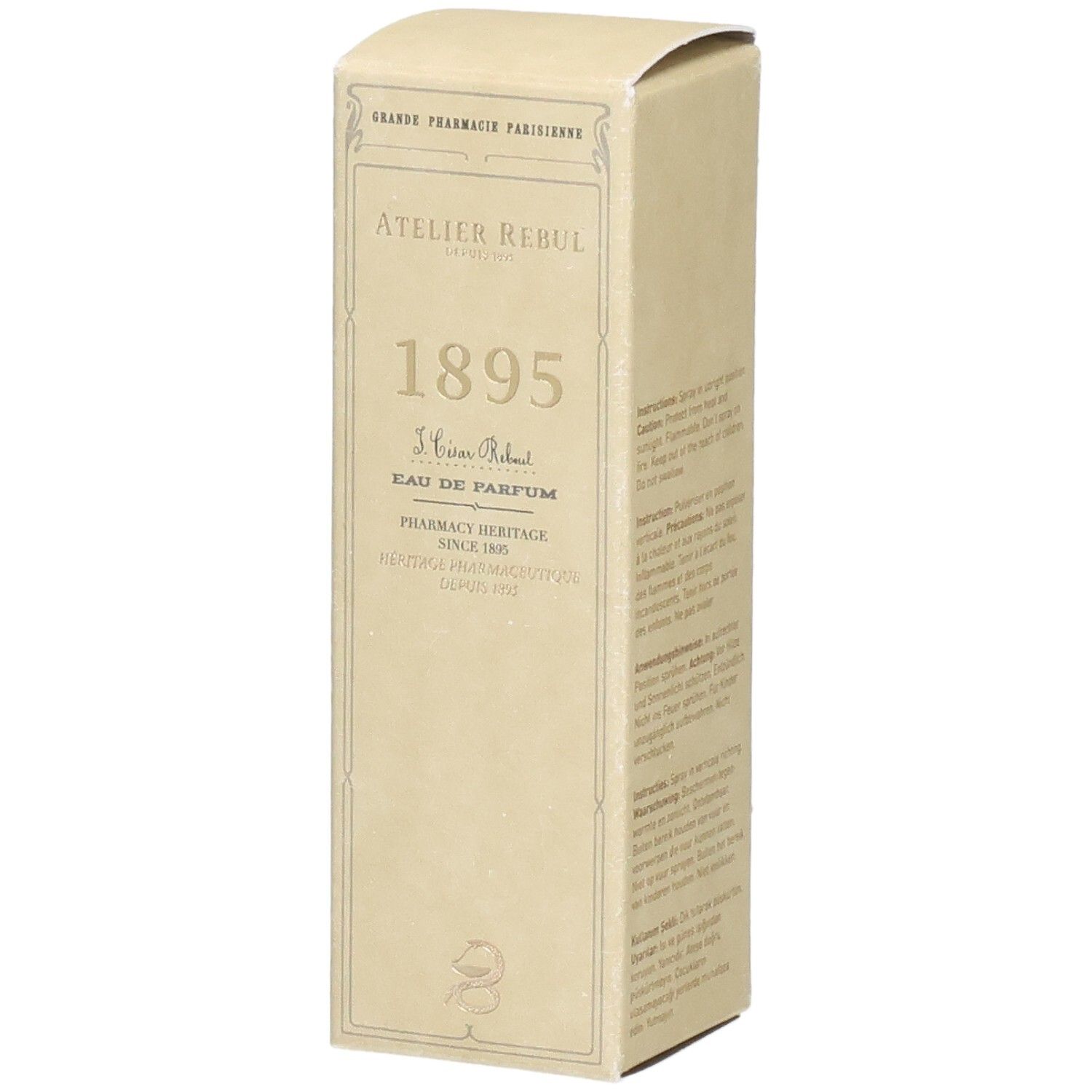 Vorderseite der Atelier Rebul 1895 Eau de Parfum Verpackung mit Markennamen und Duftbezeichnung.
