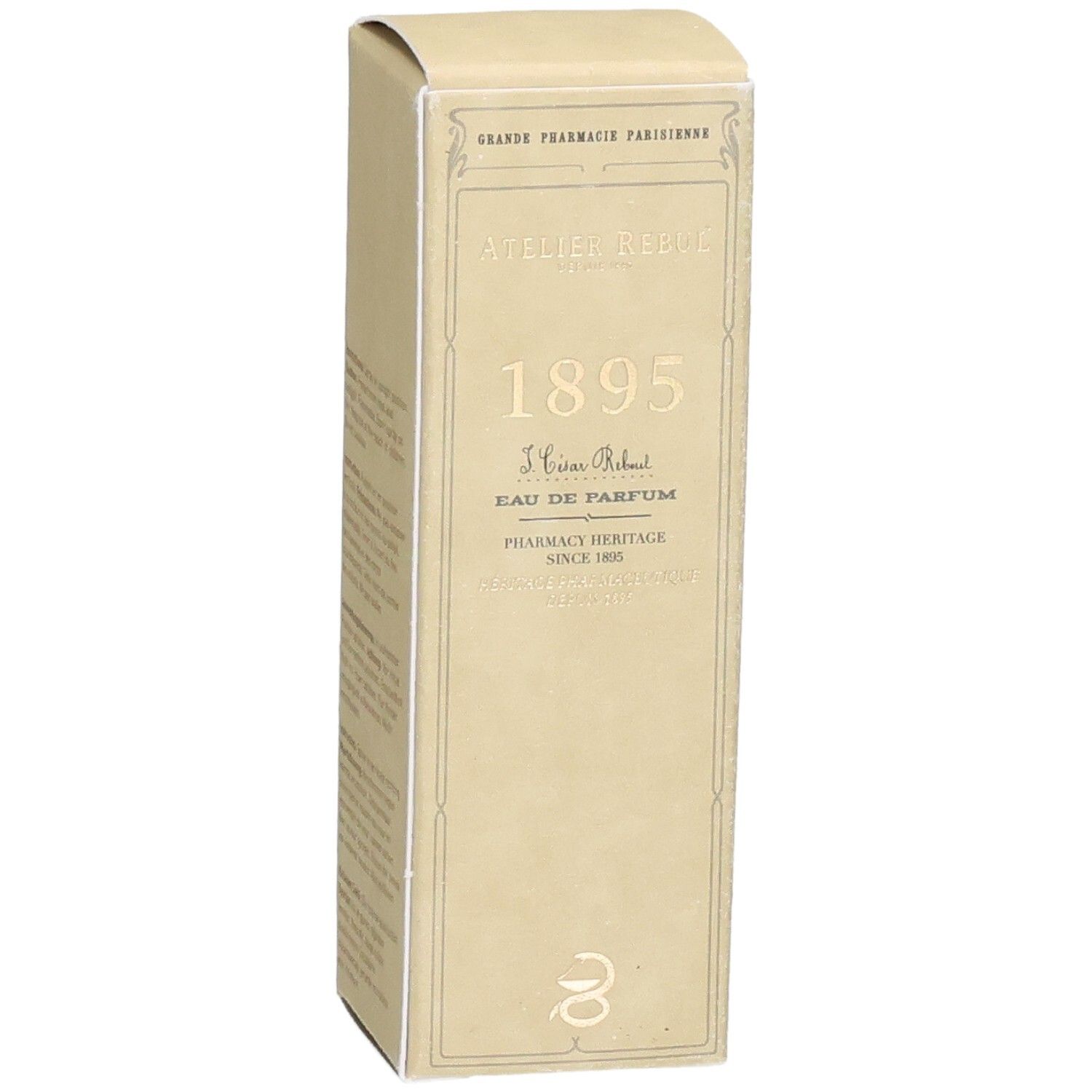 Atelier Rebul 1895 Eau de Parfum Verpackung mit Fokus auf das Design und die Beschriftung.