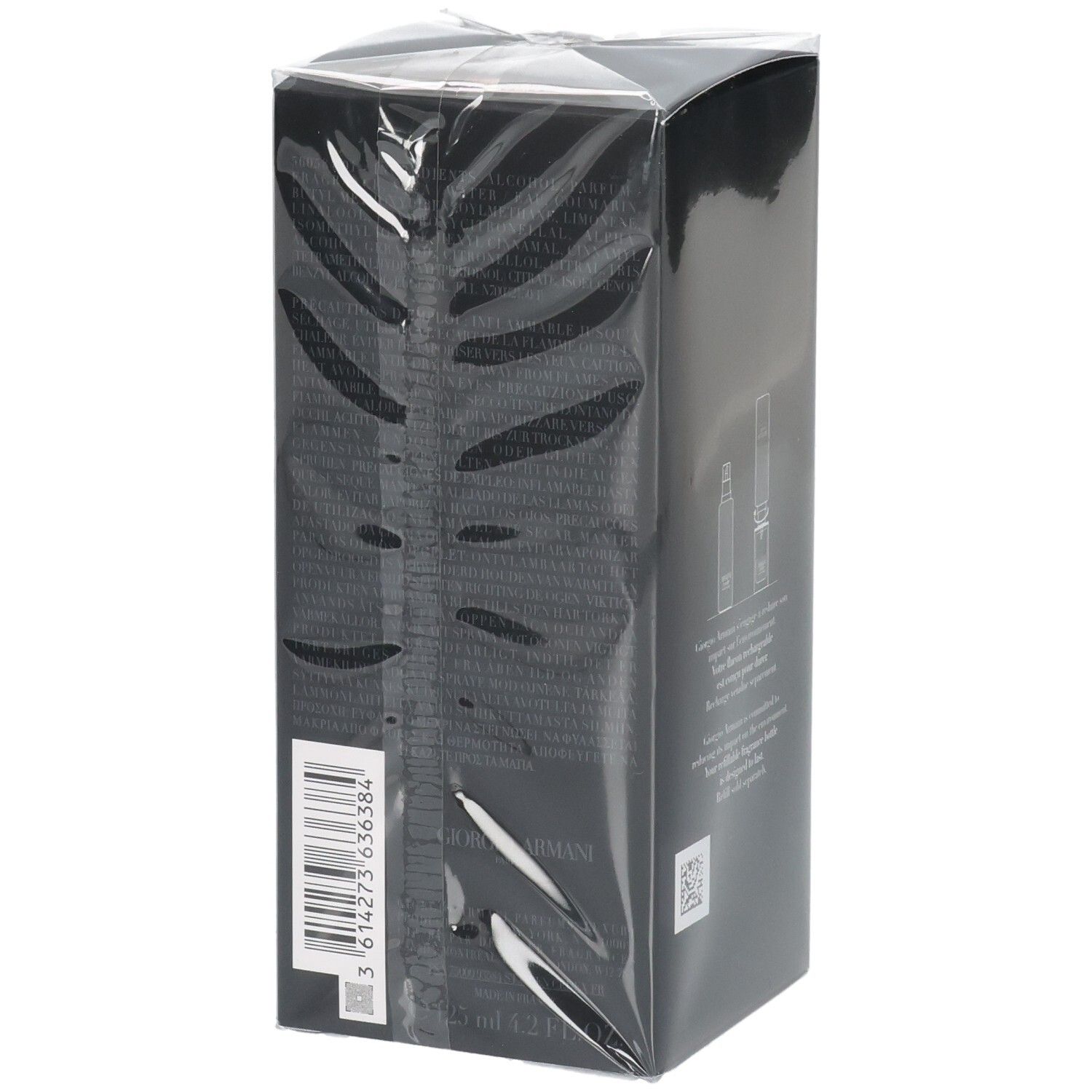 Seite der Armani Code Eau de Parfum Verpackung mit Barcode.