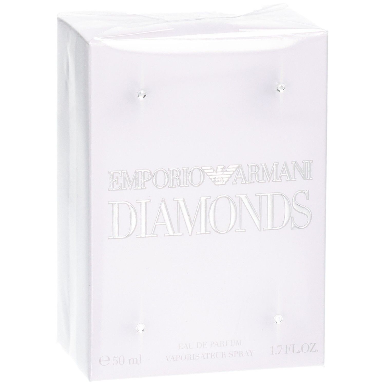 Verpackung von Emporio Armani Diamonds Eau de Parfum, 50 ml, schräg von vorne.