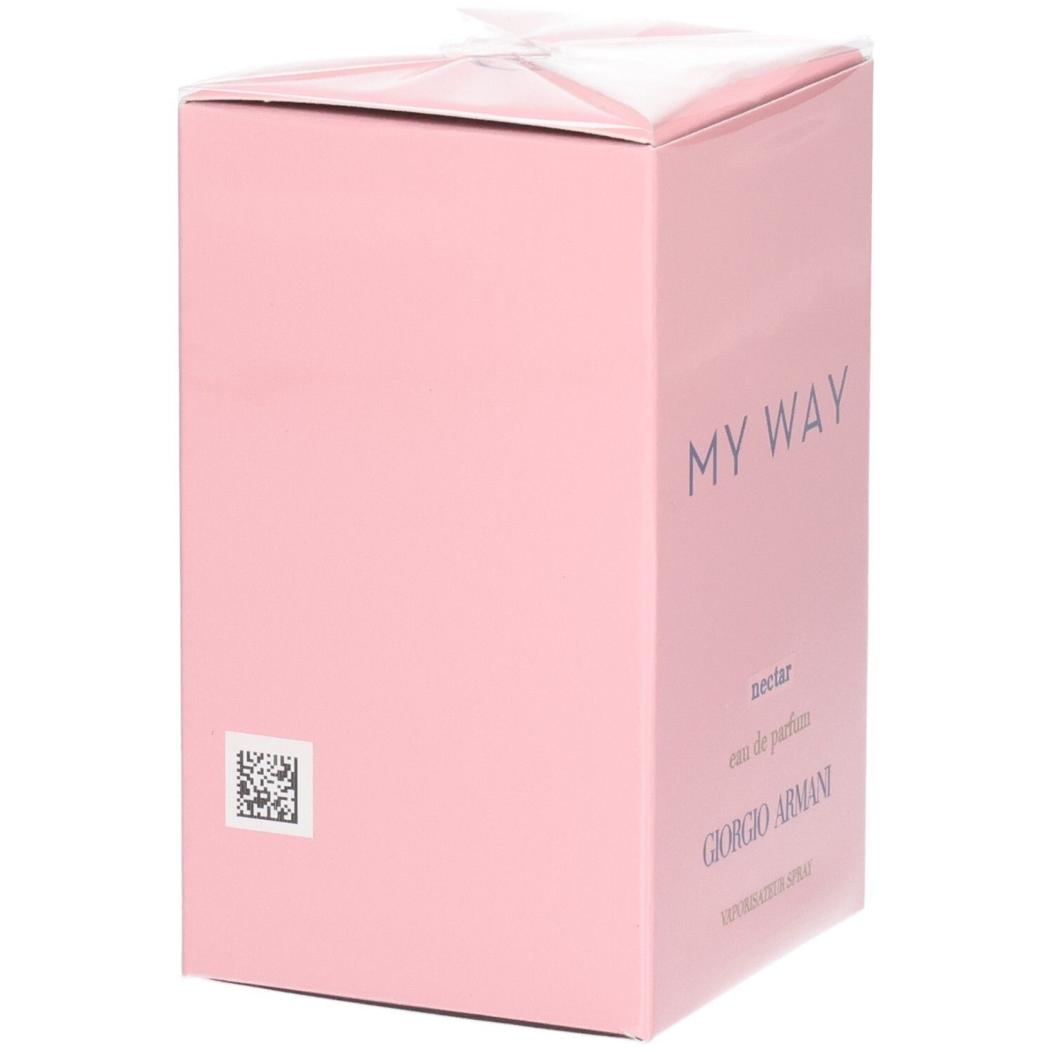 Rosa Giorgio Armani "My Way Nectar" Eau de Parfum Box mit QR-Code.