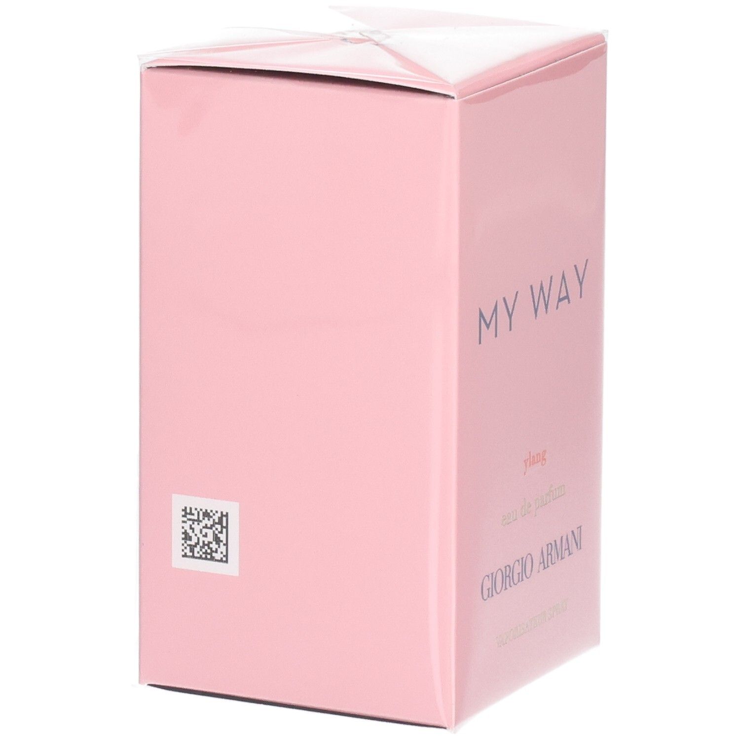 Rosa Giorgio Armani "My Way" Parfüm-Verpackung mit QR-Code.