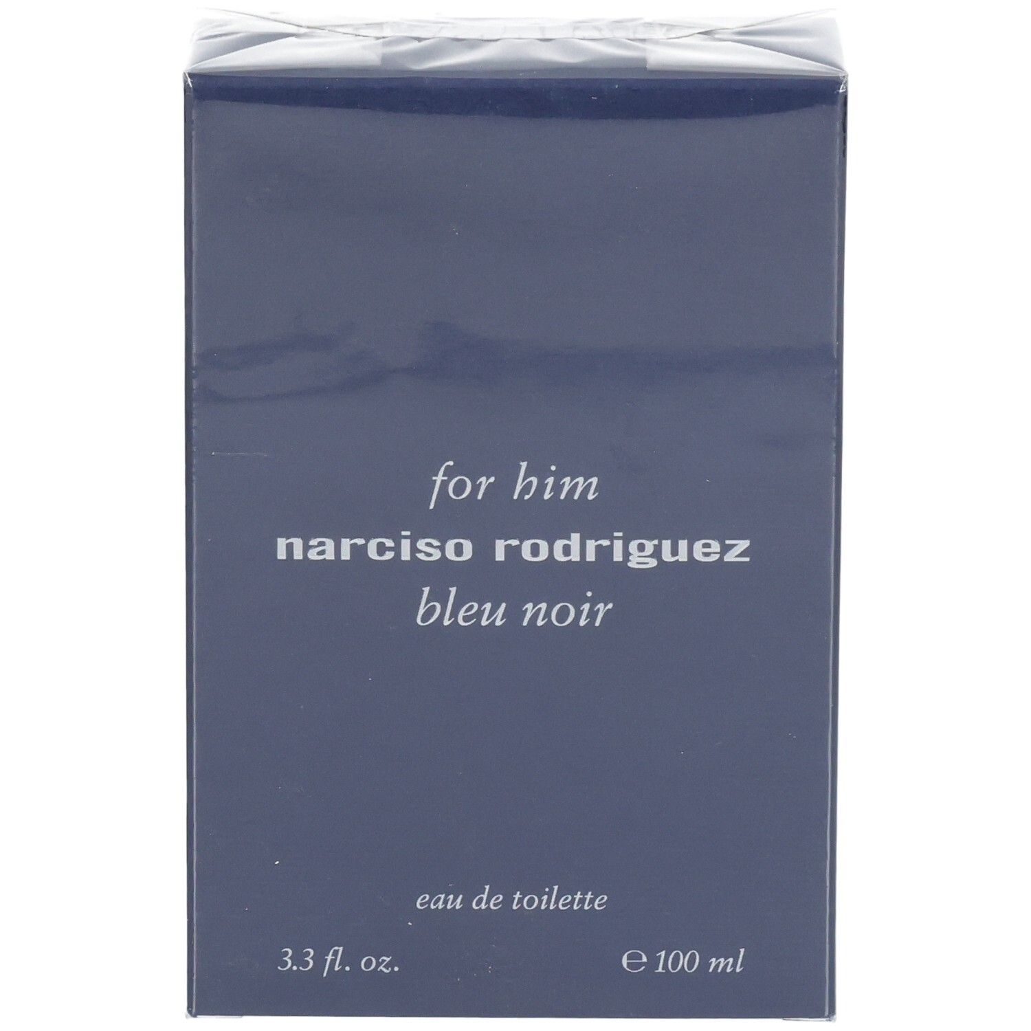 Avant de la boîte Narciso Rodriguez For Him Bleu Noir Eau de Toilette, 100 ml.