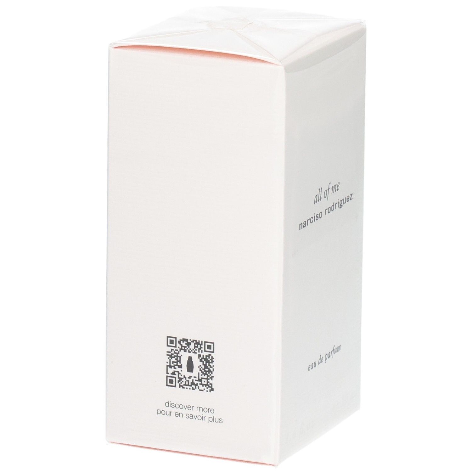 Emballage du parfum Narciso Rodriguez All of Me Eau de Parfum avec QR code.