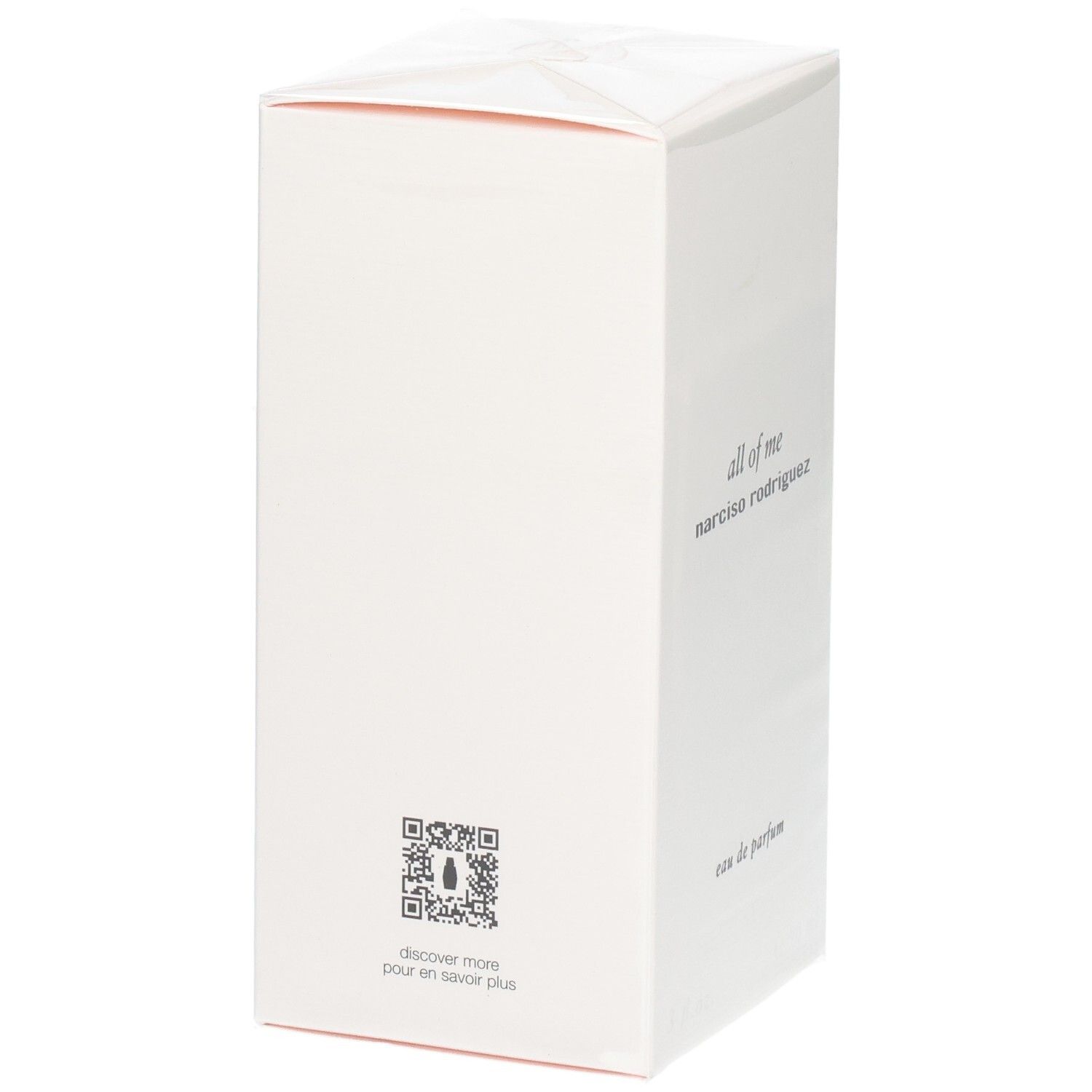 Rückseite der Narciso Rodriguez All of Me Eau de Parfum Verpackung mit QR-Code.