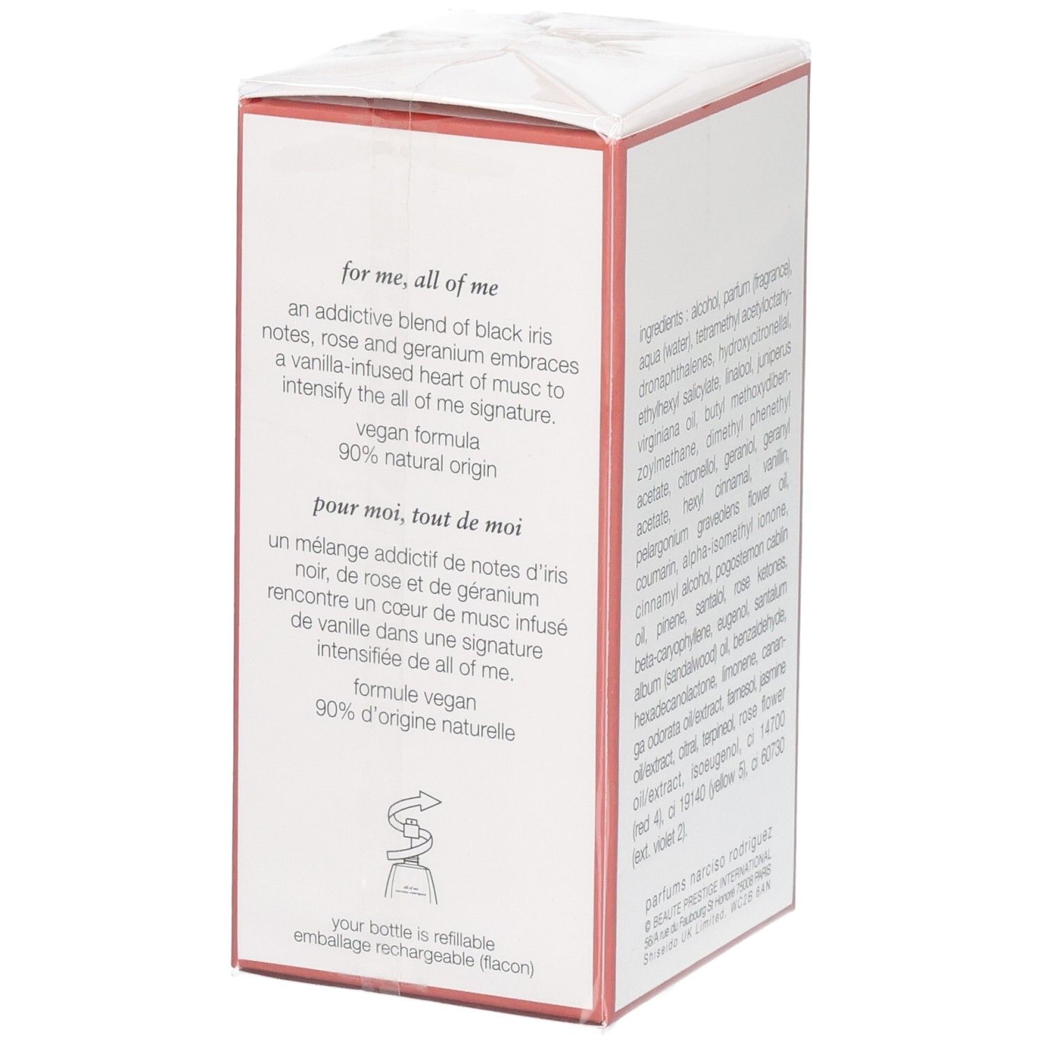 Verpackung mit Text über vegane Formel und natürlichen Ursprung.