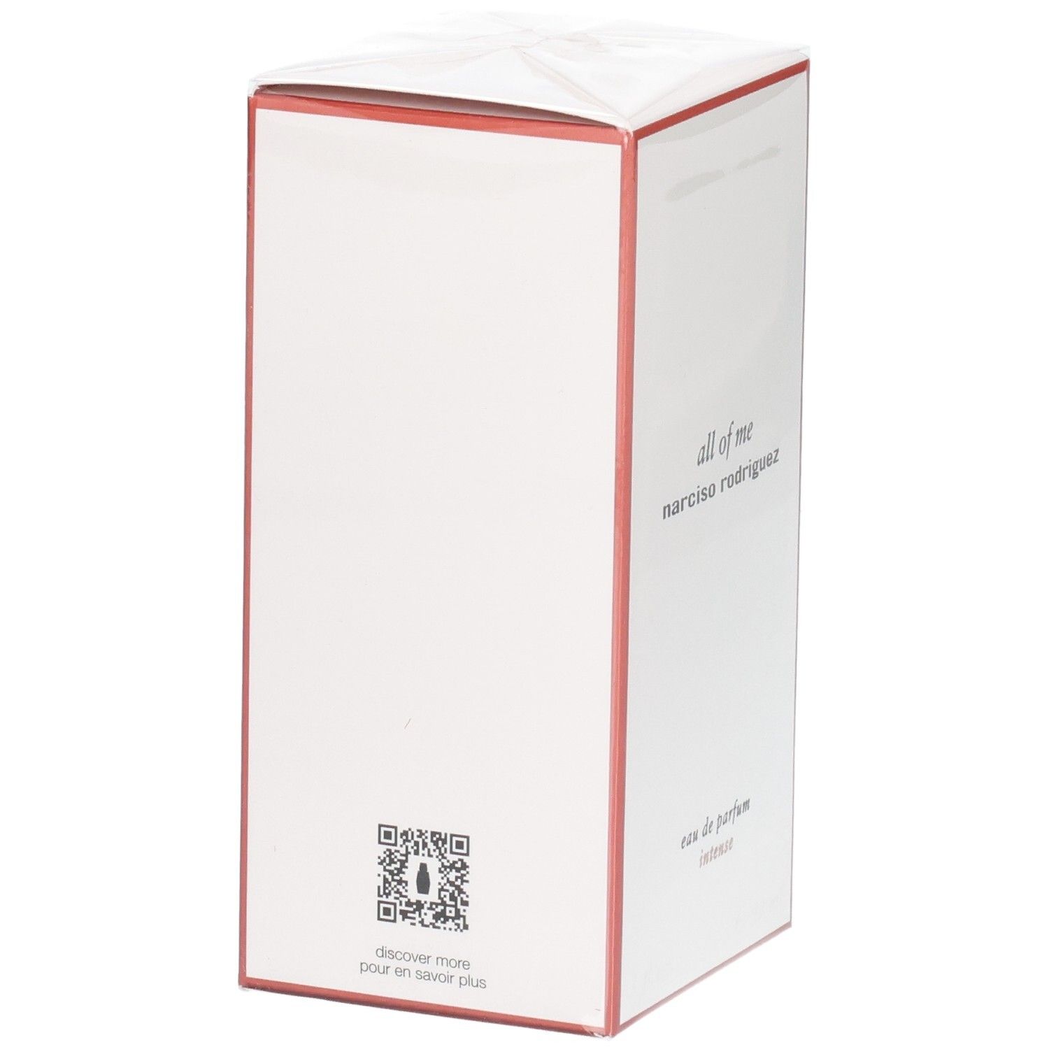 Rückseite der Narciso Rodriguez All of Me Eau de Parfum Intense Verpackung mit QR-Code.