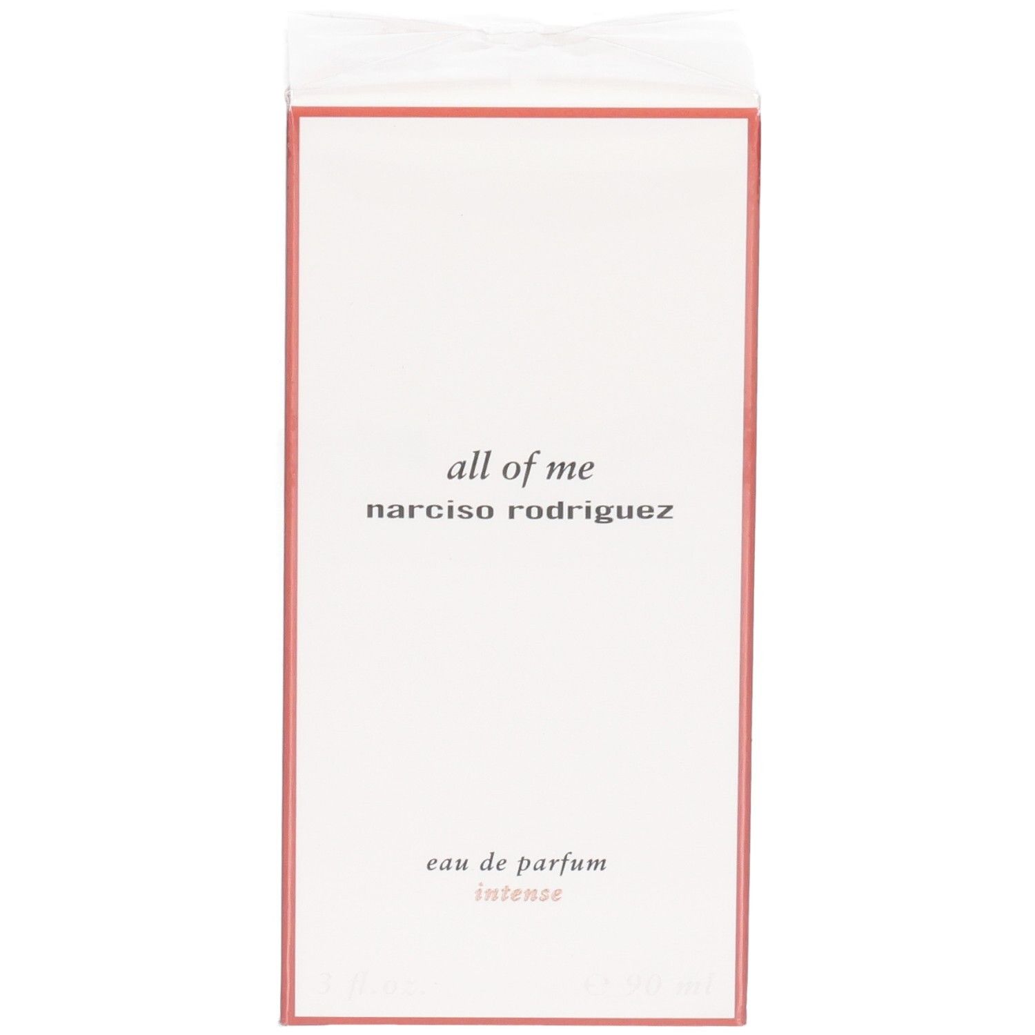 Vorderseite der Narciso Rodriguez All of Me Eau de Parfum Intense Verpackung mit Produktnamen.