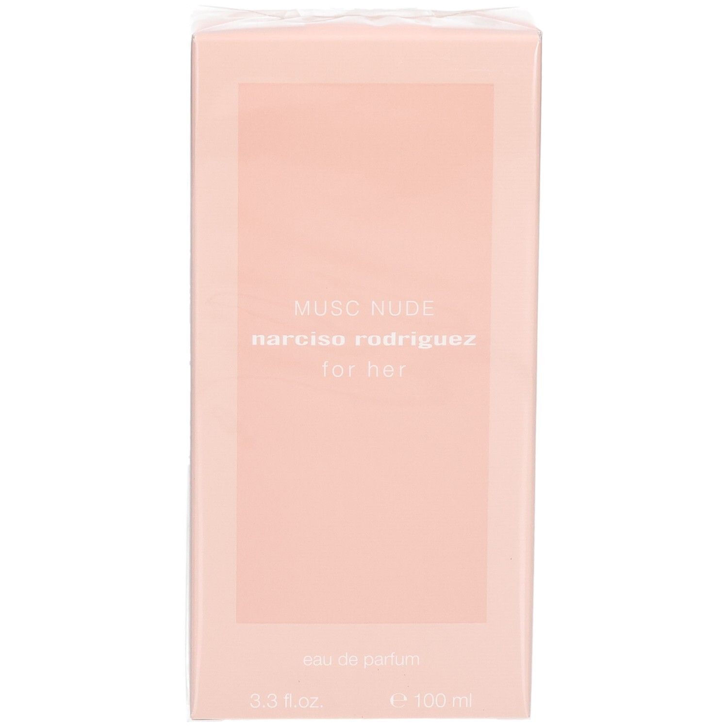 Vorderseite der Verpackung von Narciso Rodriguez For Her Musc Nude Eau de Parfum, 100 ml.