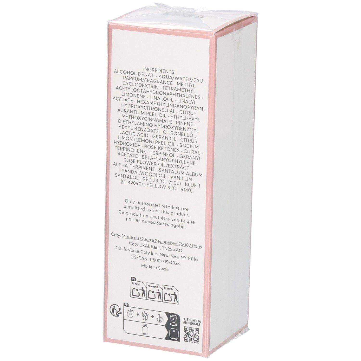 Rückseite der Verpackung von Boss Ma Vie L'eau Eau de Toilette mit Inhaltsstoffen.
