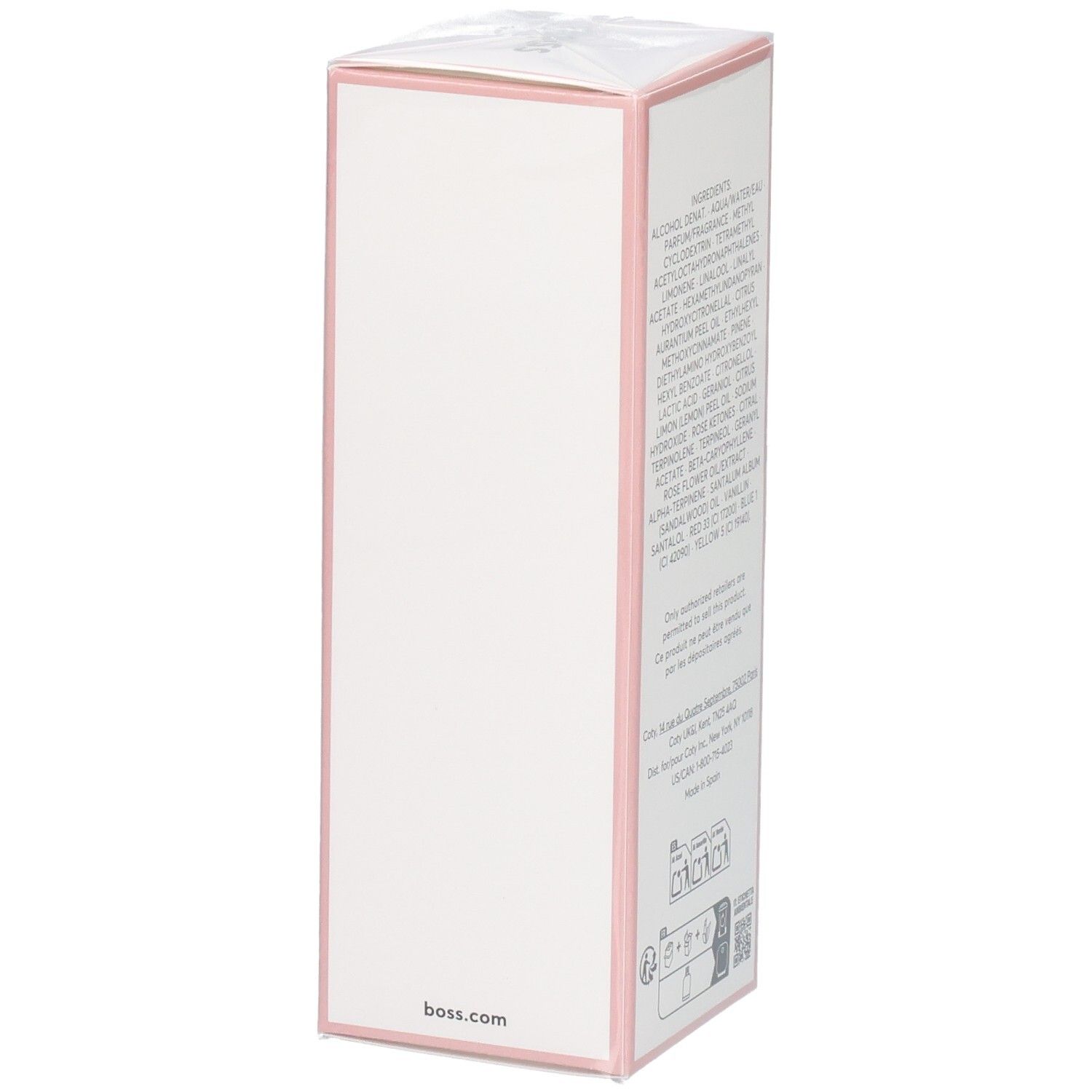 Rückseite der Verpackung von Boss Ma Vie L'eau Eau de Toilette mit Inhaltsstoffen.