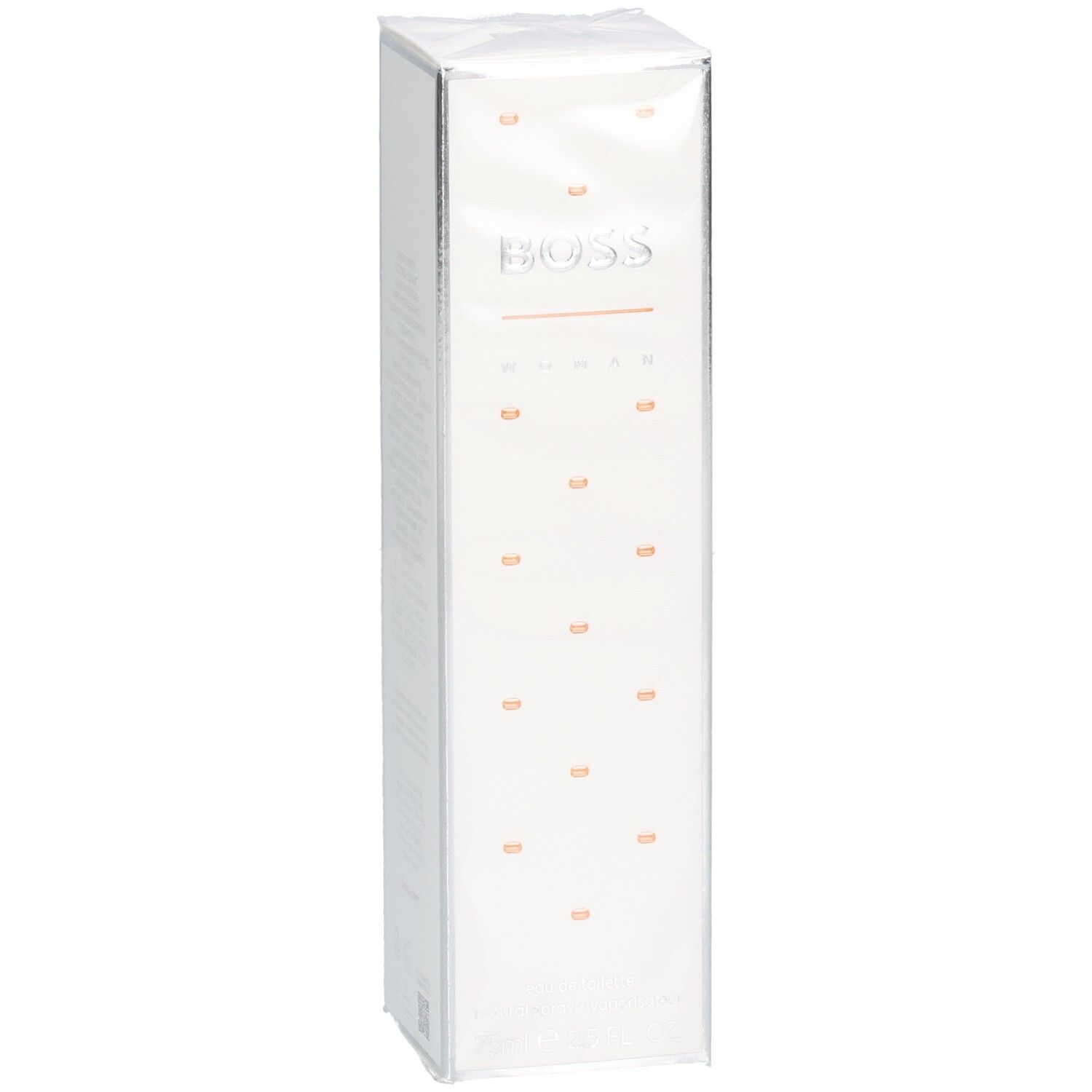 Hugo Boss Orange Woman Eau de Toilette Kartonverpackung, schräg von vorne.