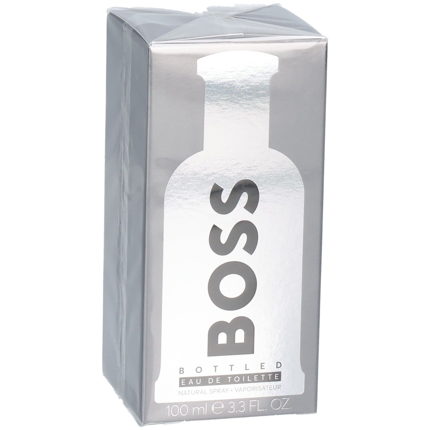 Vorderseite der Verpackung von BOSS Bottled Eau de Toilette, 100 ml.