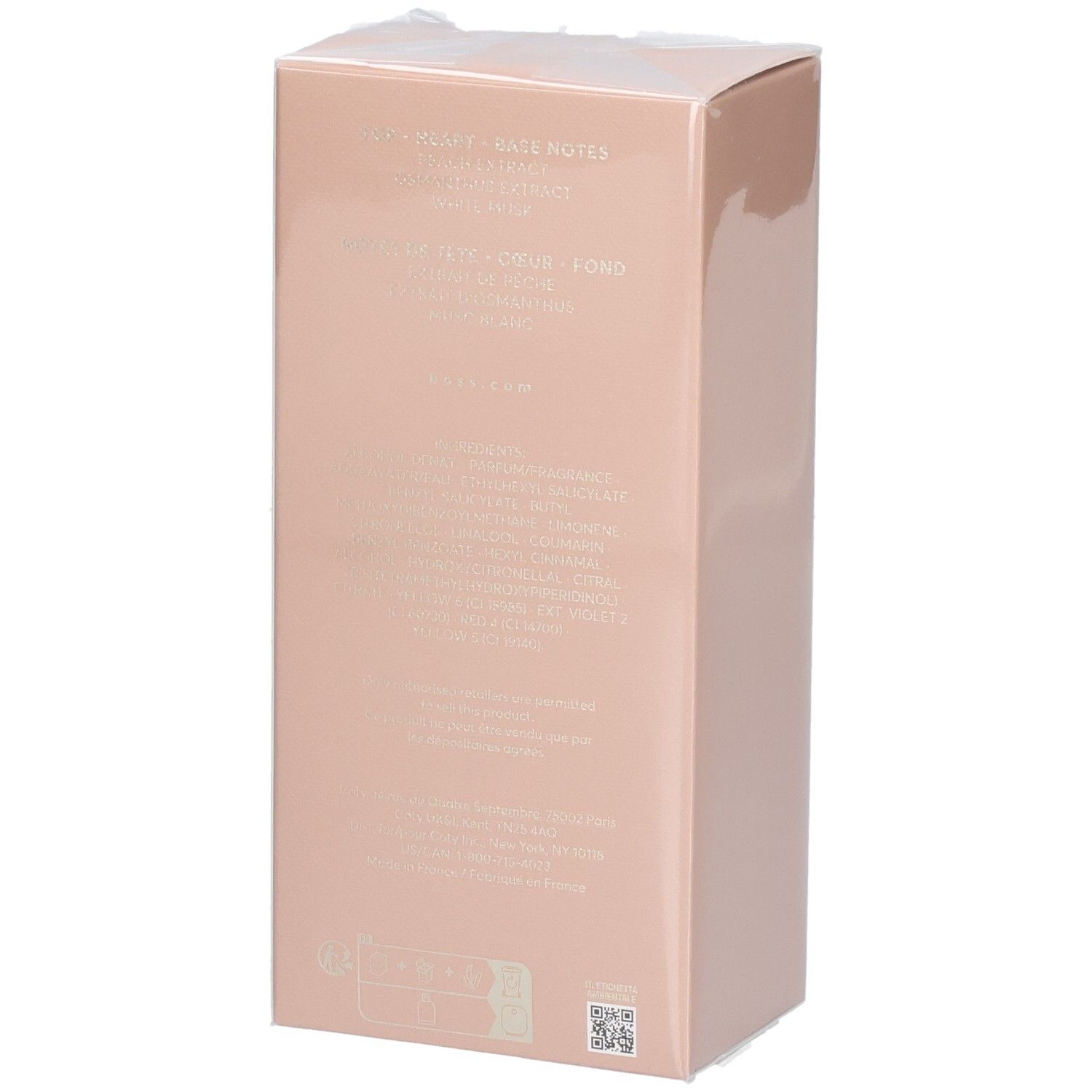 Rückseite der Verpackung von Hugo Boss The Scent Eau de Parfum, 100ml.