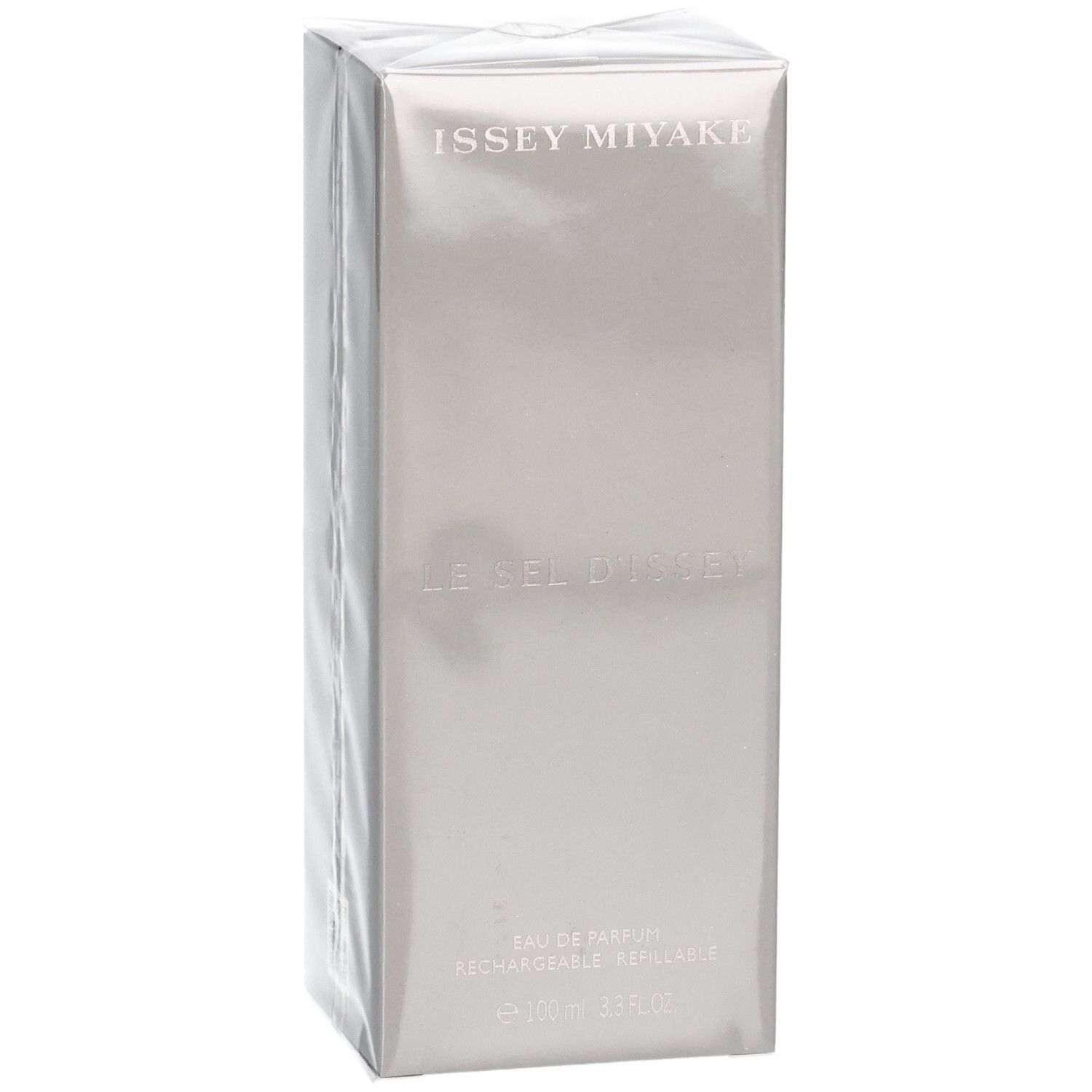 Issey Miyake Le Sel d'Issey Eau de Parfum Kartonverpackung, glänzende Oberfläche.